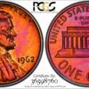 1962 Lincoln Cent Toned PR65RB PCGS 'Rose Window.'