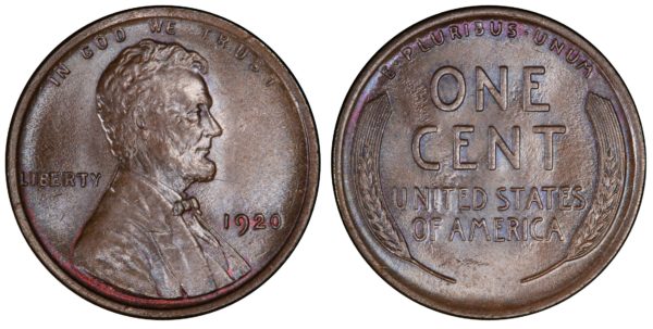 1920 Lincoln Cent, MS65BN PCGS Pop 9/0, Ex: 'Abe's Coloring Book'