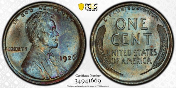 1926 Lincoln Cent MS65BN PCGS, Pop 6/0, Ex: 'Abe's Coloring Book'