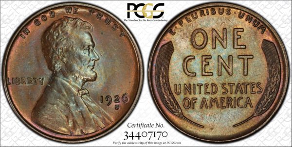 1926-S Key-Date Lincoln Cent, Extraordinary MS65BN PCGS, Pop 12/0, Ex: 'Abe's Coloring Book'