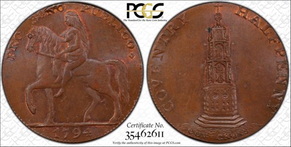 Great Britain 1794 Halfpenny Token, Warwickshire, Coventry, Lady Godiva DH-249 MS64BN PCGS
