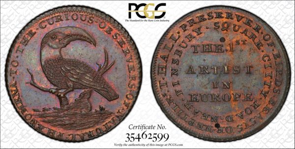 Great Britain ND (ca 1790) Halfpenny Token Middlesex, Halls, Toucan-Artist DH-319c MS63BN PCGS