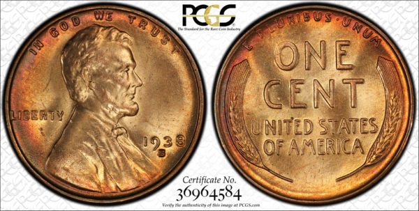 1938-S/S/S Lincoln Cent Gorgeous MS65RB FS-502 PCGS