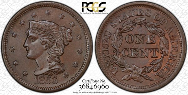 1856 Slanted 5 Large Cent, Impeccable MS65BN PCGS Gorgeous Luster!