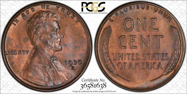 1930-S Lincoln Cent, Tough S-Mint, MS64RB PCGS, Lustrous 'Coral Red'