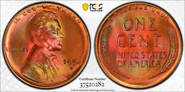 1954-S Lincoln Cent Amazing Fireball Blazer From an Original Roll MS66RB PCGS