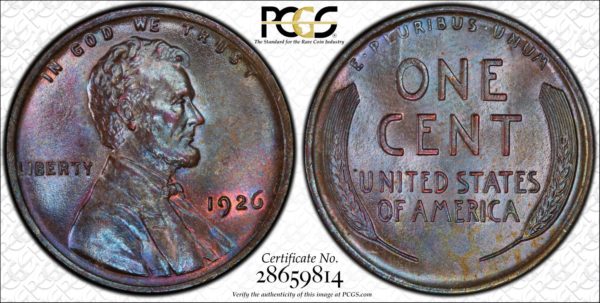 1926 Lincoln Cent Gorgeous Toned MS65BN, Ex: Winged Liberty Set