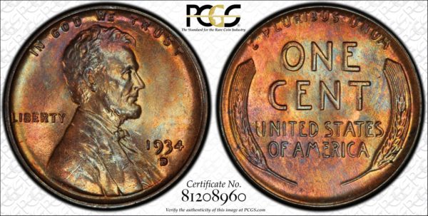 1934-D Cent, Lovely Green- and Rose-Toned MS65BN PCGS, Ex: Winged Liberty Set