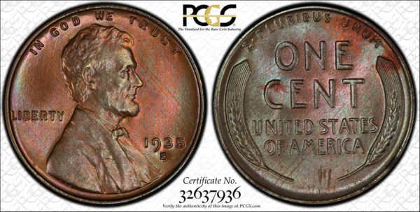 1935-S Lincoln, Lushly Toned MS65BN PCGS, Low-Pop Post-1933 Issue