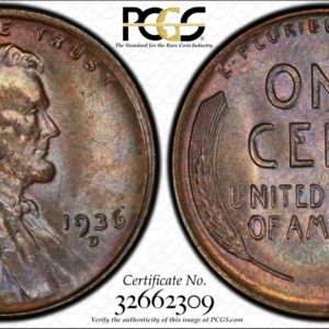 1936-D Lincoln, Green-Gold MS64BN PCGS, Ex: Winged Liberty Set