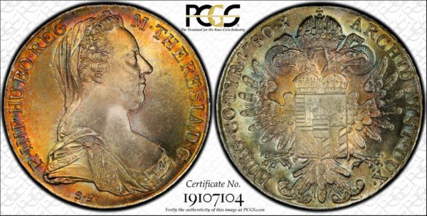 Austria '1780' Restrike Maria Theresa Thaler MS66 PCGS, Most Stunning Toner in Our Collection!