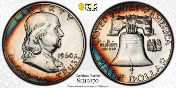 1960 Half Dollar, Gorgeously Toned 'Steel and Copper' PR65 PCGS