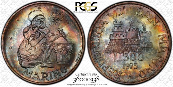 San Marino 1975 500 Lire Numismatic Agency MS67 PCGS Beautiful Color