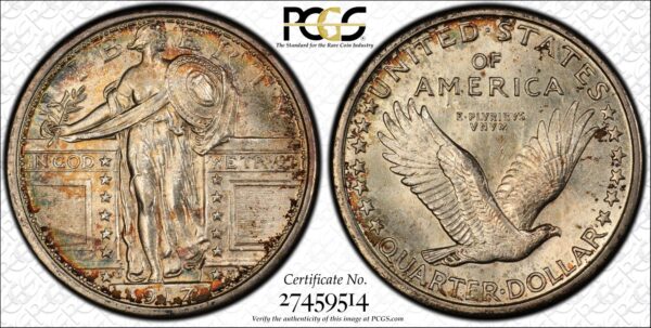 1917-D Type One Standing Liberty Quarter MS63FH PCGS 'Confetti' Toned