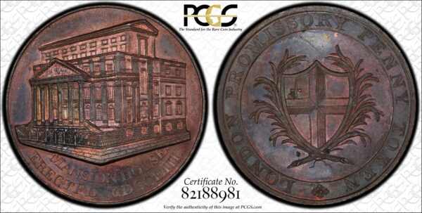 Great Britain 1790 Penny Conder Token Middlesex Kempson Mansion House Promissory Penny DH-43 MS63BN PCGS