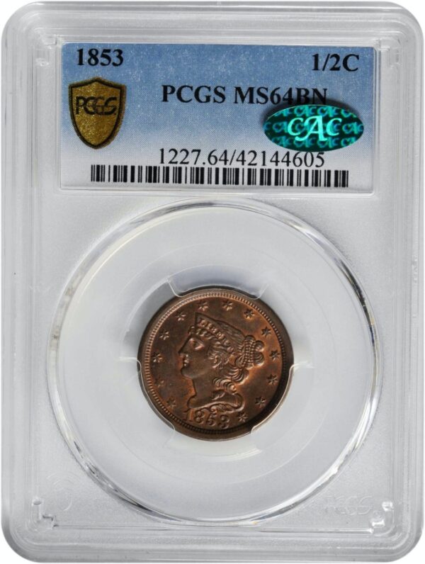 1853 Half Cent MS64BN PCGS CAC