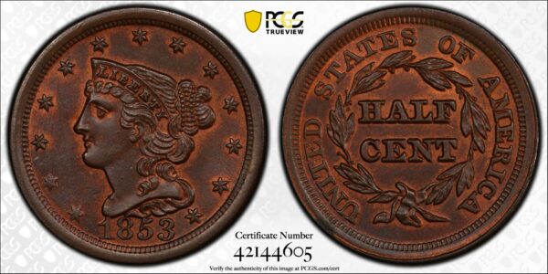 1853 Half Cent MS64BN PCGS CAC