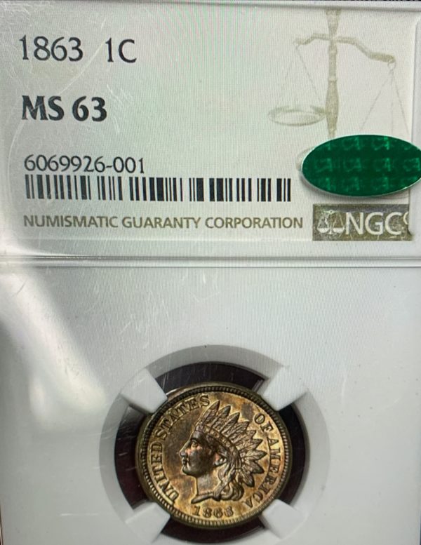 1863 Indian Cent MS63 NGC CAC