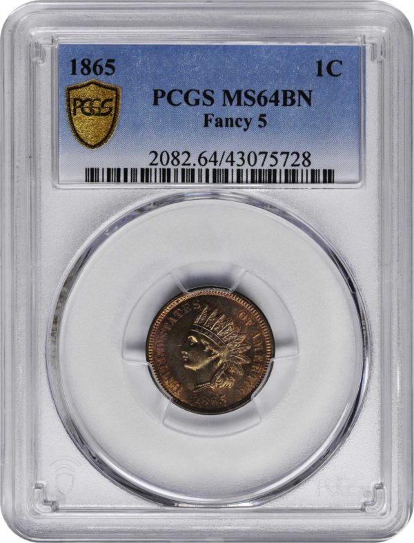1865 Fancy 5 Indian Head Cent MS64BN PCGS