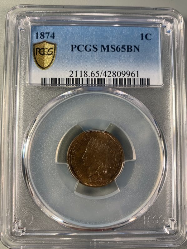 1874 Indian Head Cent MS65BN PCGS