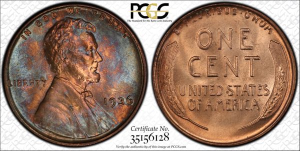 1936 Lincoln Cent MS65RB PCGS