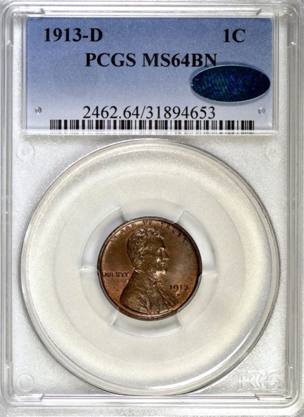 1913-D Lincoln Cent MS64BN PCGS CAC
