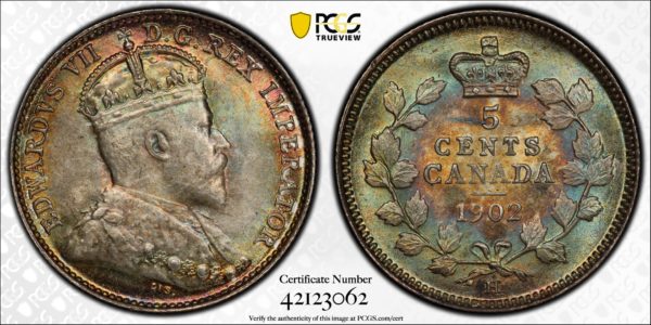 Canada 1902-H Silver Five Cent MS66 PCGS