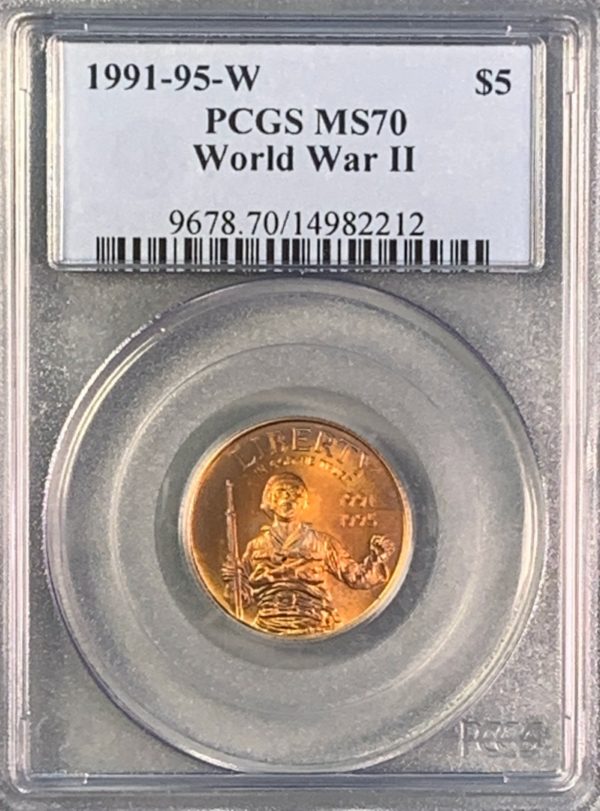 1991-1995-W World War II Commemorative Gold Five Dollar, MS70 PCGS