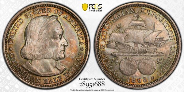 1893 Columbian Half Dollar Repunched Date FS-301 MS64 PCGS
