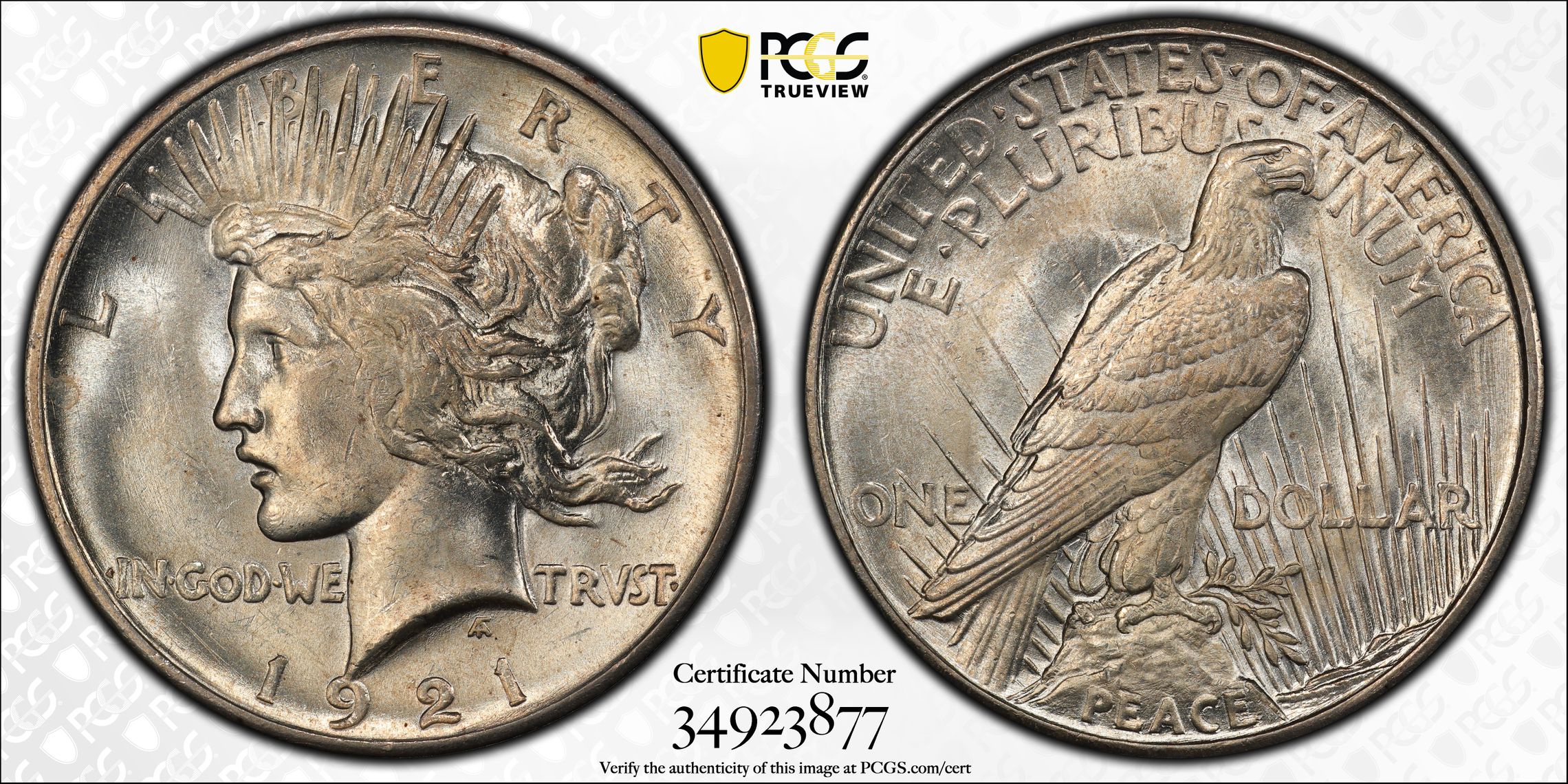 1921 Peace Dollar, MS63 PCGS CAC, VAM-1H, Struck From Satin-Finish