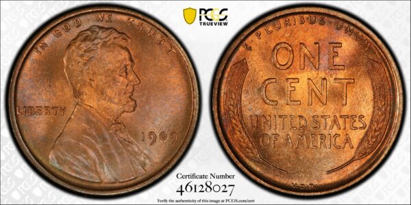 1909 VDB Lincoln Cent MS65RB PCGS