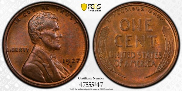 1927-D Lincoln Cent MS64BN PCGS Fresh Semikey Date