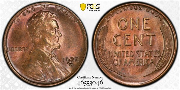 1932-D Lincoln Cent MS65BN PCGS