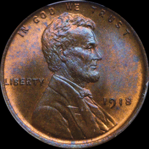 1918 Lincoln Cent MS65RB PCGS